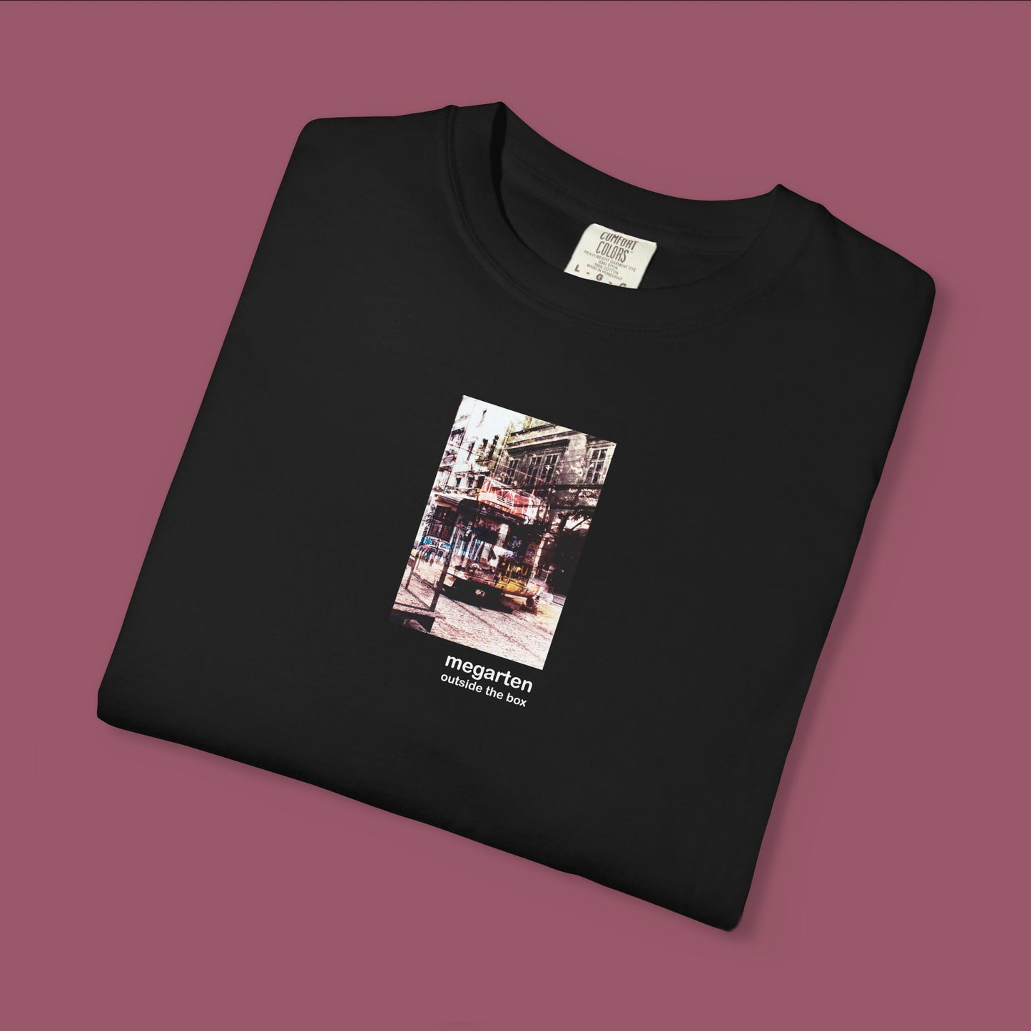 Wearable Art Unisex Tee – "Bike Jesus Graffiti and a Plzeň Tram, Dual Exposed"