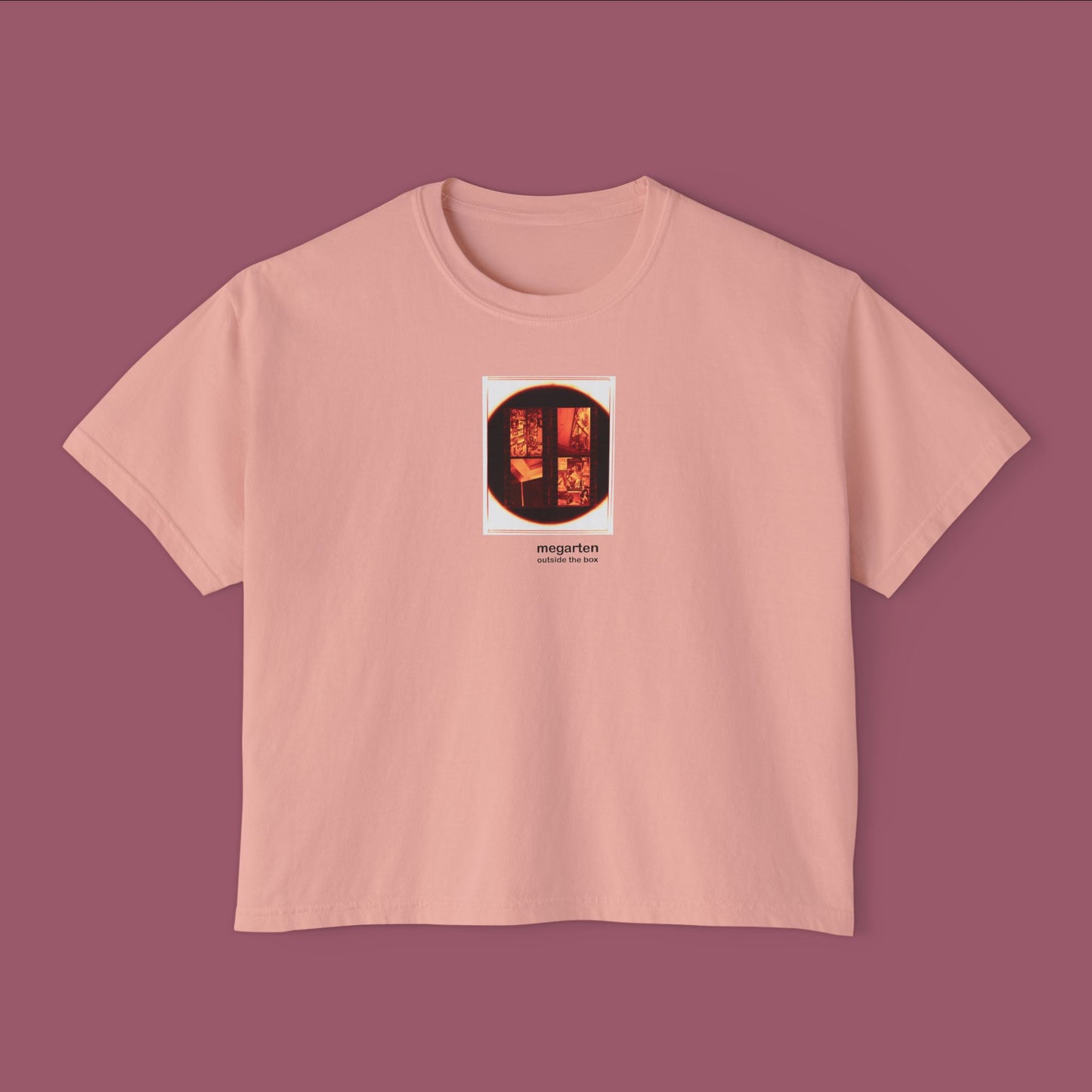 Wearable Art Boxy Tee – "Men’s Room in a Plzeň Lokal, Enlarged"