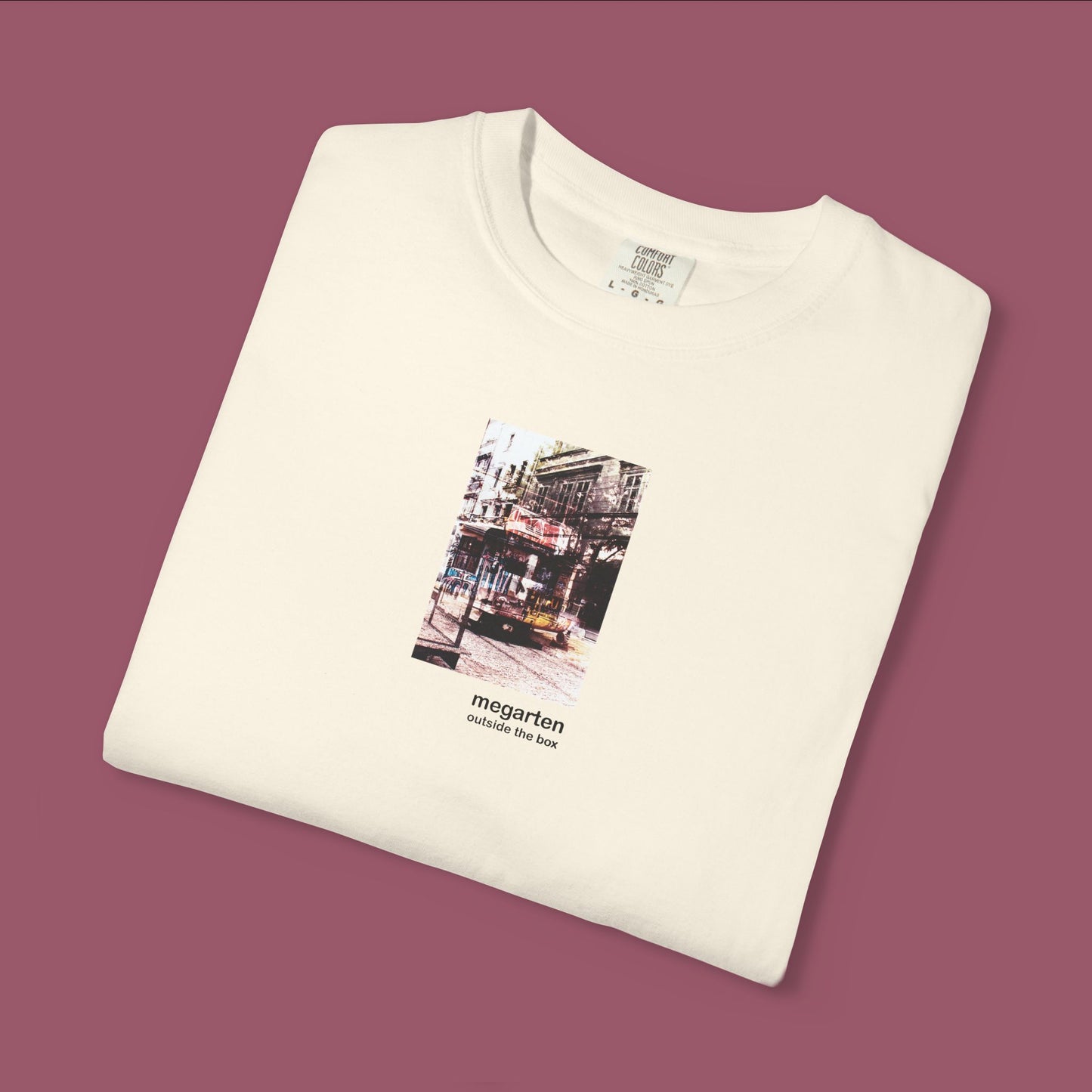 Wearable Art Unisex Tee – "Bike Jesus Graffiti and a Plzeň Tram, Dual Exposed"