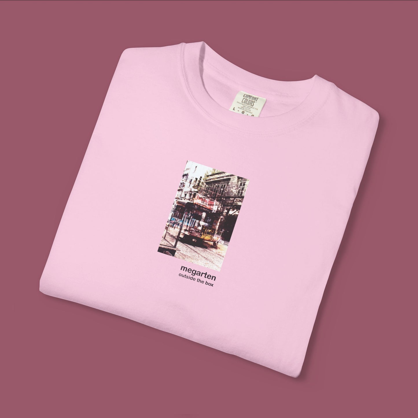 Wearable Art Unisex Tee – "Bike Jesus Graffiti and a Plzeň Tram, Dual Exposed"