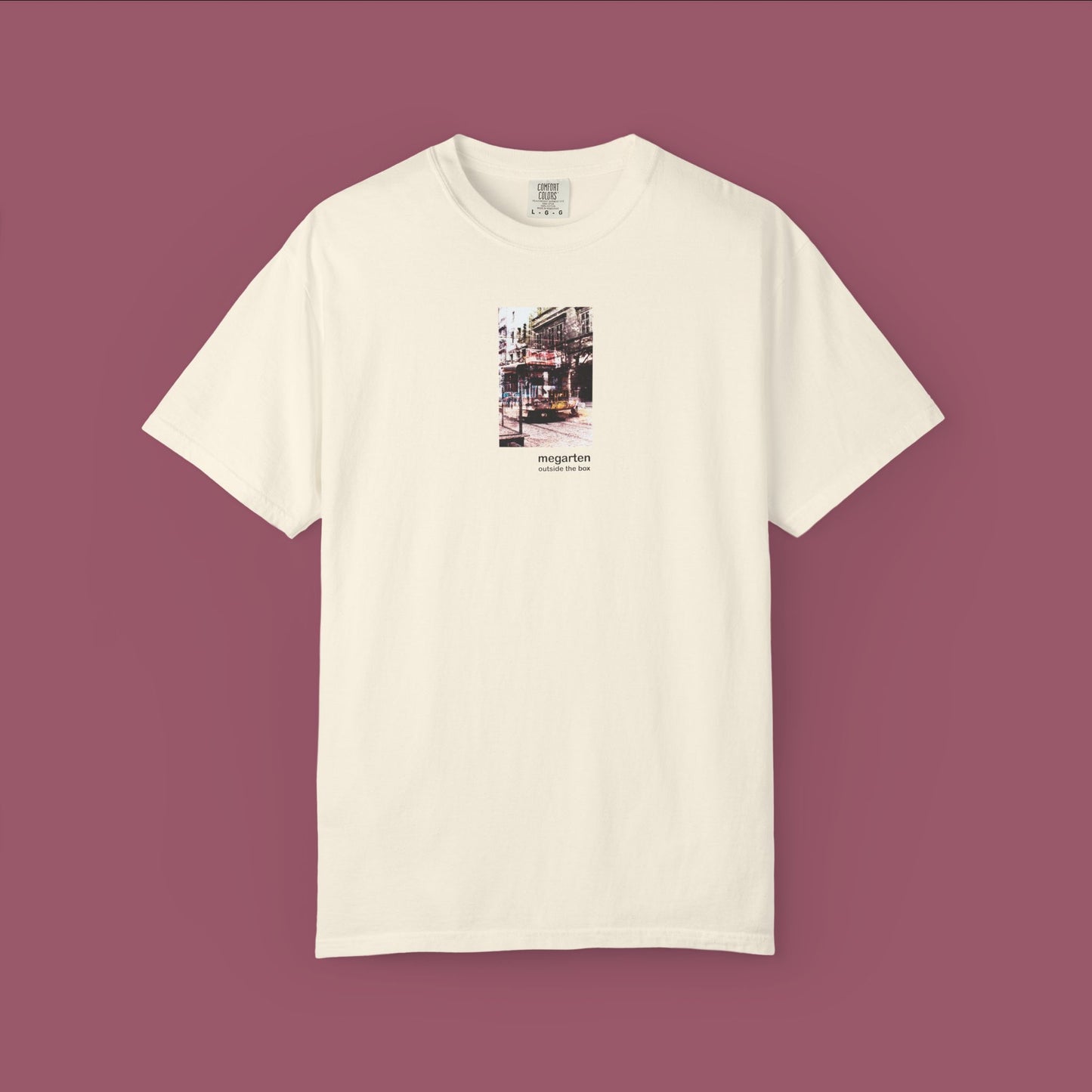 Wearable Art Unisex Tee – "Bike Jesus Graffiti and a Plzeň Tram, Dual Exposed"