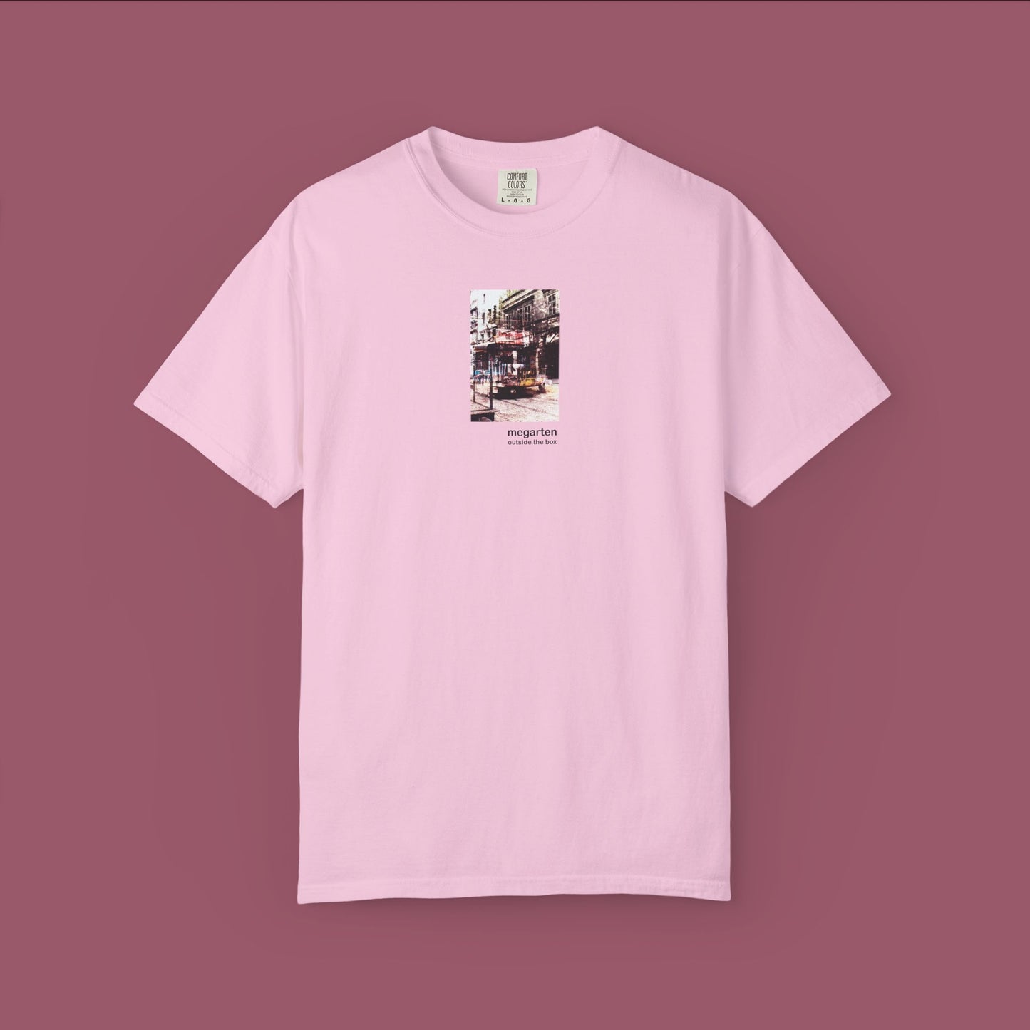 Wearable Art Unisex Tee – "Bike Jesus Graffiti and a Plzeň Tram, Dual Exposed"