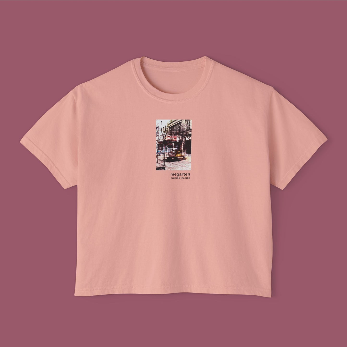 Wearable Art Boxy Tee – "Bike Jesus Graffiti and a Plzeň Tram, Dual Exposed"