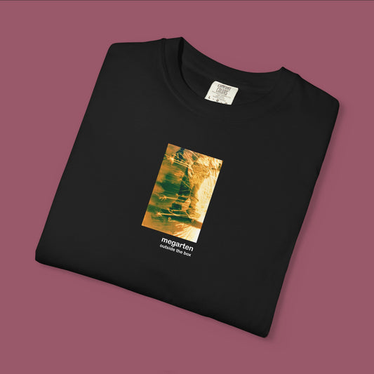 Wearable Art Unisex Tee – "Correfoc Sparks Over MACBA Skater, Dual Exposed"