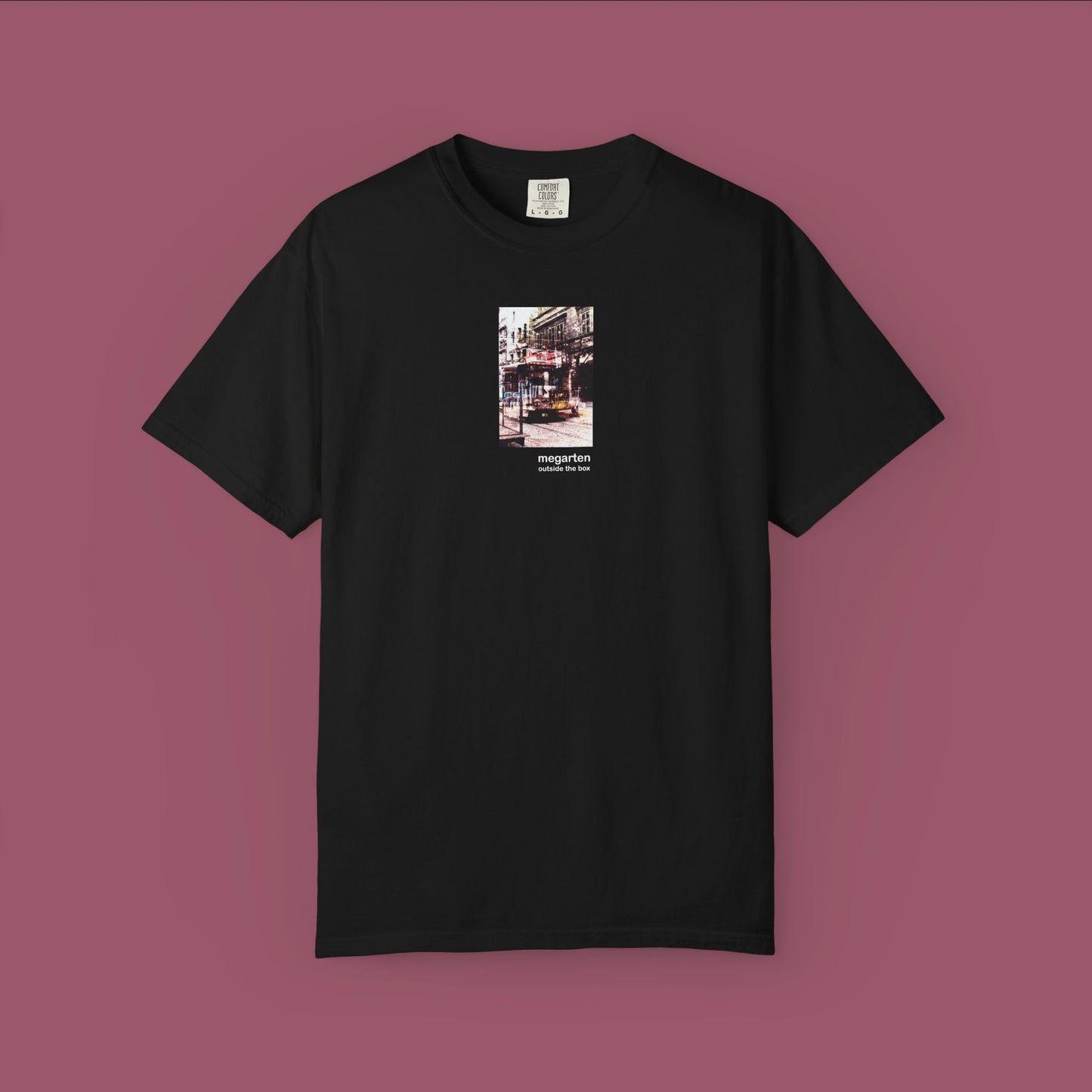 Wearable Art Unisex Tee – "Bike Jesus Graffiti and a Plzeň Tram, Dual Exposed"
