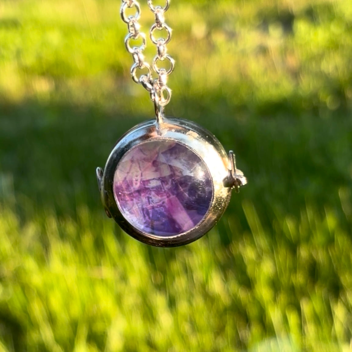 Wearable Art Locket Necklace – Glass Dome, Rolo Chain, “Punk in Pink”