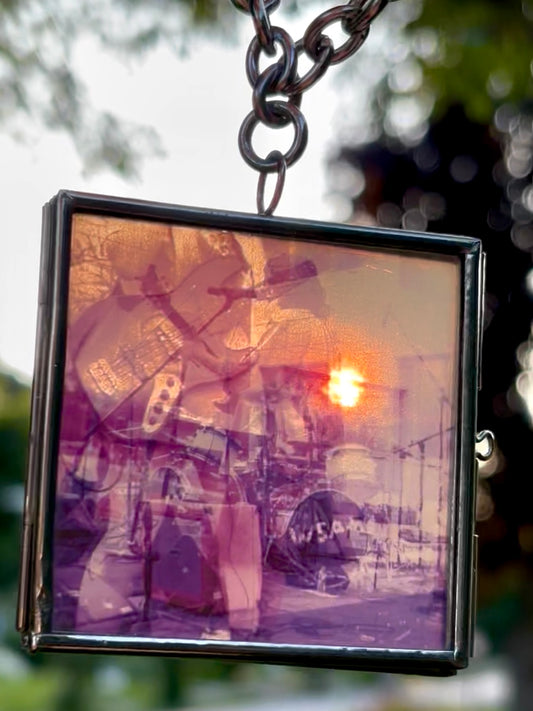 Wearable Art Locket Necklace – Oversized Square, Thick Chain, “Punk in Pink”