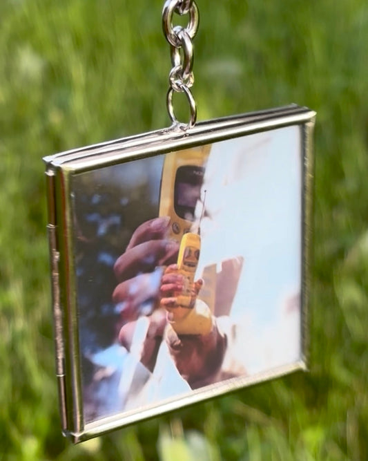 Decorative Hanging Stained-Glass Photograph – Square, Thick Chain, “Yellow Cell”