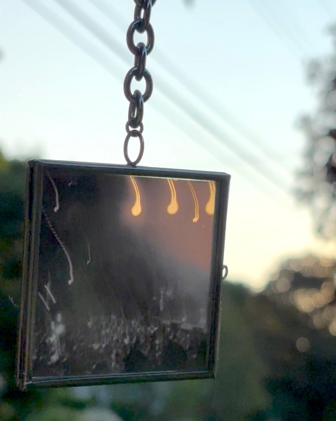 Decorative Hanging Stained-Glass Photograph – Square, Thick Chain, “Light Trails at the Concert”