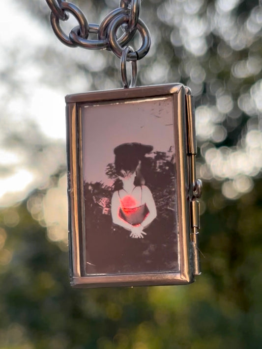 Wearable Art Locket Necklace – Mini Rectangle, Thick Chain, “Marisa the Water Nymph”