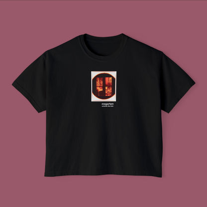 Wearable Art Boxy Tee – "Men’s Room in a Plzeň Lokal, Enlarged"