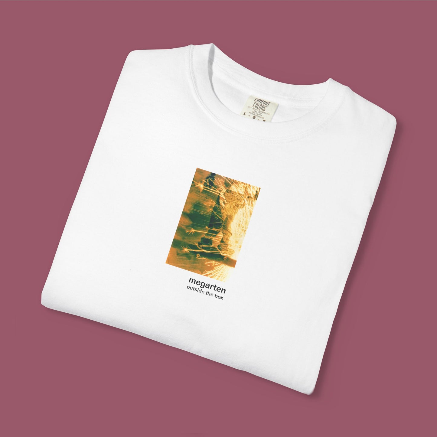 Wearable Art Unisex Tee – "Correfoc Sparks Over MACBA Skater, Dual Exposed"