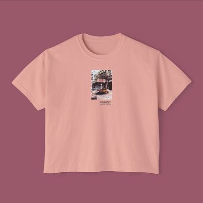 Wearable Art Boxy Tee – "Bike Jesus Graffiti and a Plzeň Tram, Dual Exposed"