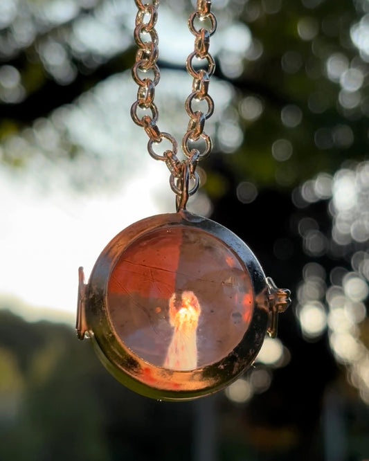 Wearable Art Locket Necklace – Glass Dome, Rolo Chain, “Holding Up the Leaning Tower with a Painted Negative”