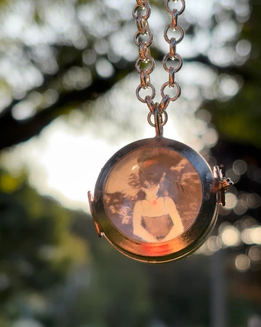 Wearable Art Locket Necklace – Glass Dome, Rolo Chain, “Marisa the Water Nymph”