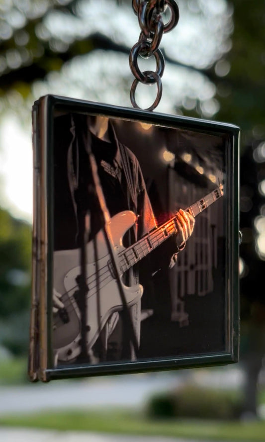 Wearable Art Locket Necklace – Oversized Square, Thick Chain, “Eddie on Bass”