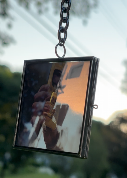 Decorative Hanging Stained-Glass Photograph – Square, Thick Chain, “Yellow Cell”