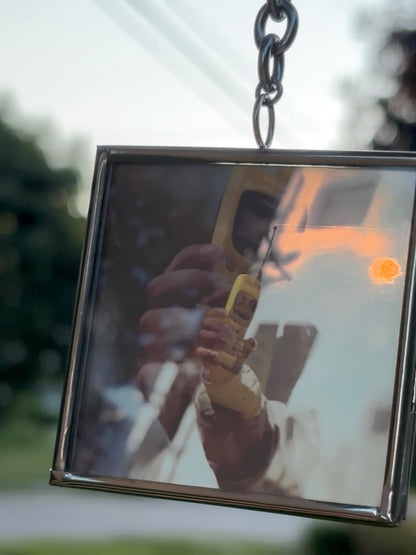 Decorative Hanging Stained-Glass Photograph – Square, Thick Chain, “Yellow Cell”