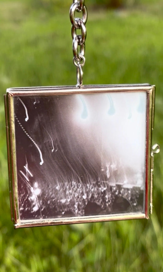 Decorative Hanging Stained-Glass Photograph – Square, Thick Chain, “Light Trails at the Concert”