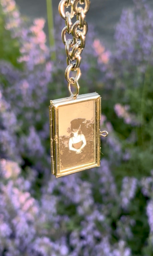Wearable Art Locket Necklace – Mini Rectangle, Thick Chain, “Marisa the Water Nymph”